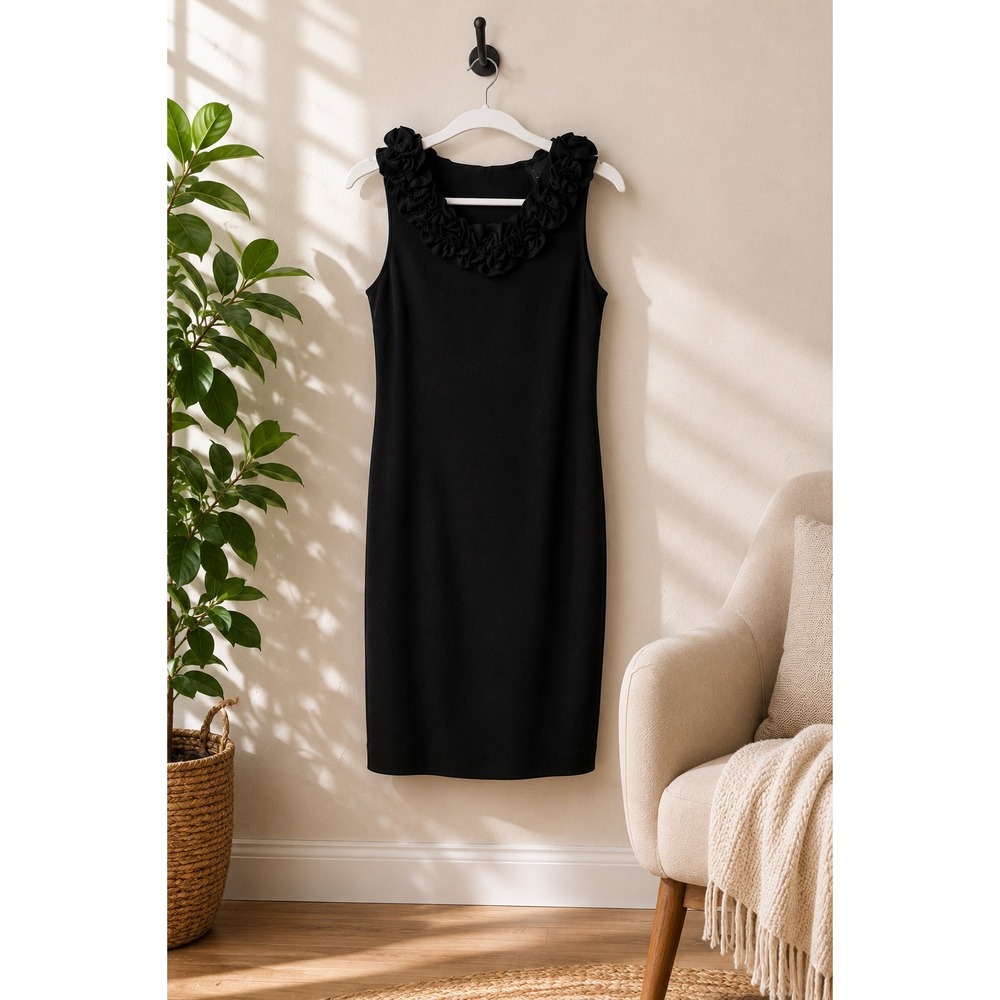 Black Rosette Neck Sheath Sleeveless Cocktail Little Black Dress Size 8